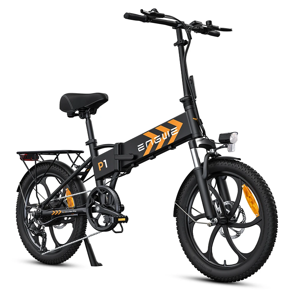 ENGWE P1 20*1.95 inch Folding Electric Bike, 250W Motor 36V 12.5Ah Battery 25km/h Max Speed, Dual Disc Brake IPX5 Waterproof  - Black