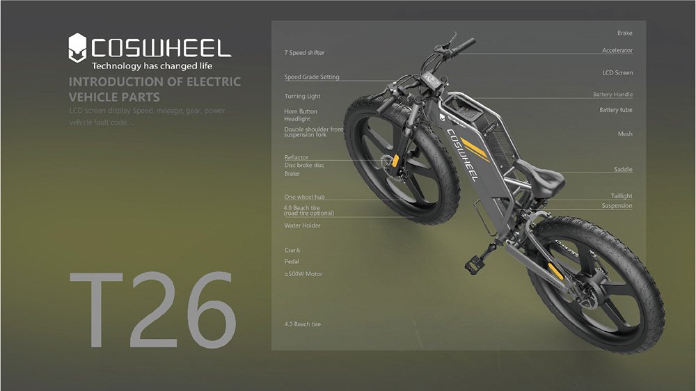 Coswheel T26 E-bike All-terrain Bike 25Ah Battery 48V 750W Motor 90-130 Range 45kmh Max Speed Space Grey