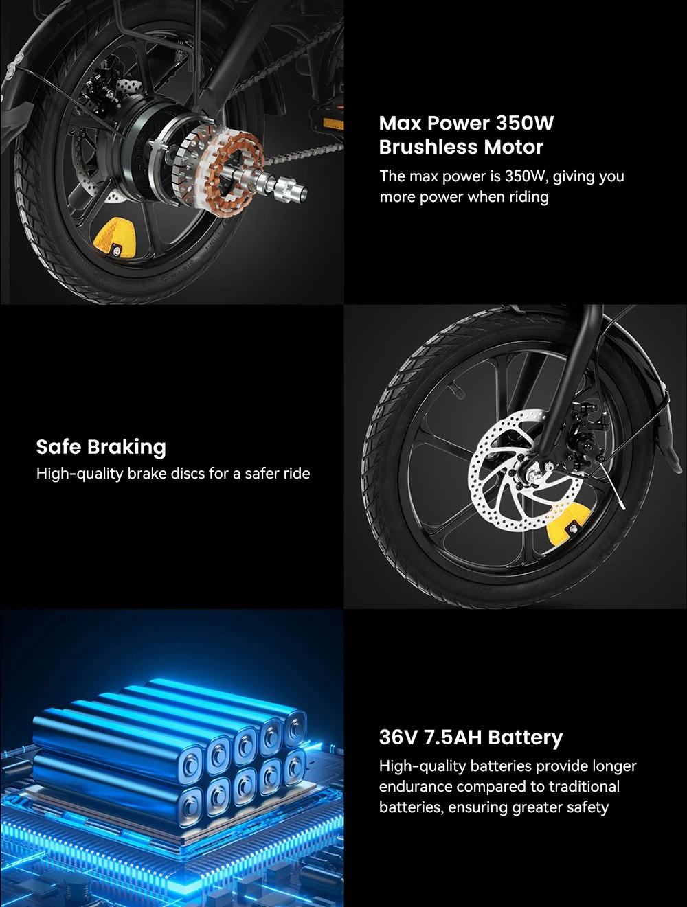 DYU A1F Pro Folding Electric Bike, 250W Motor, 36V 7.5Ah Battery, 16*1.75-inch Tire, 25km/h Max Speed, 40km Max Range, Front & Rear Disc Brakes, LCD Display