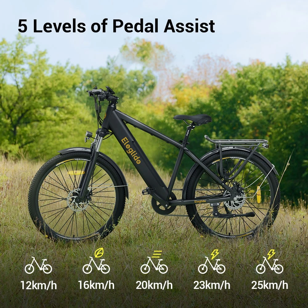 ELEGLIDE T1 Electric Bike MTB Bike 27.5 Inch Tires 36V 12.5AH Battery 250W Motor Shimano 7 Gears Max Speed 25Km/h Max Load 120KG - Black