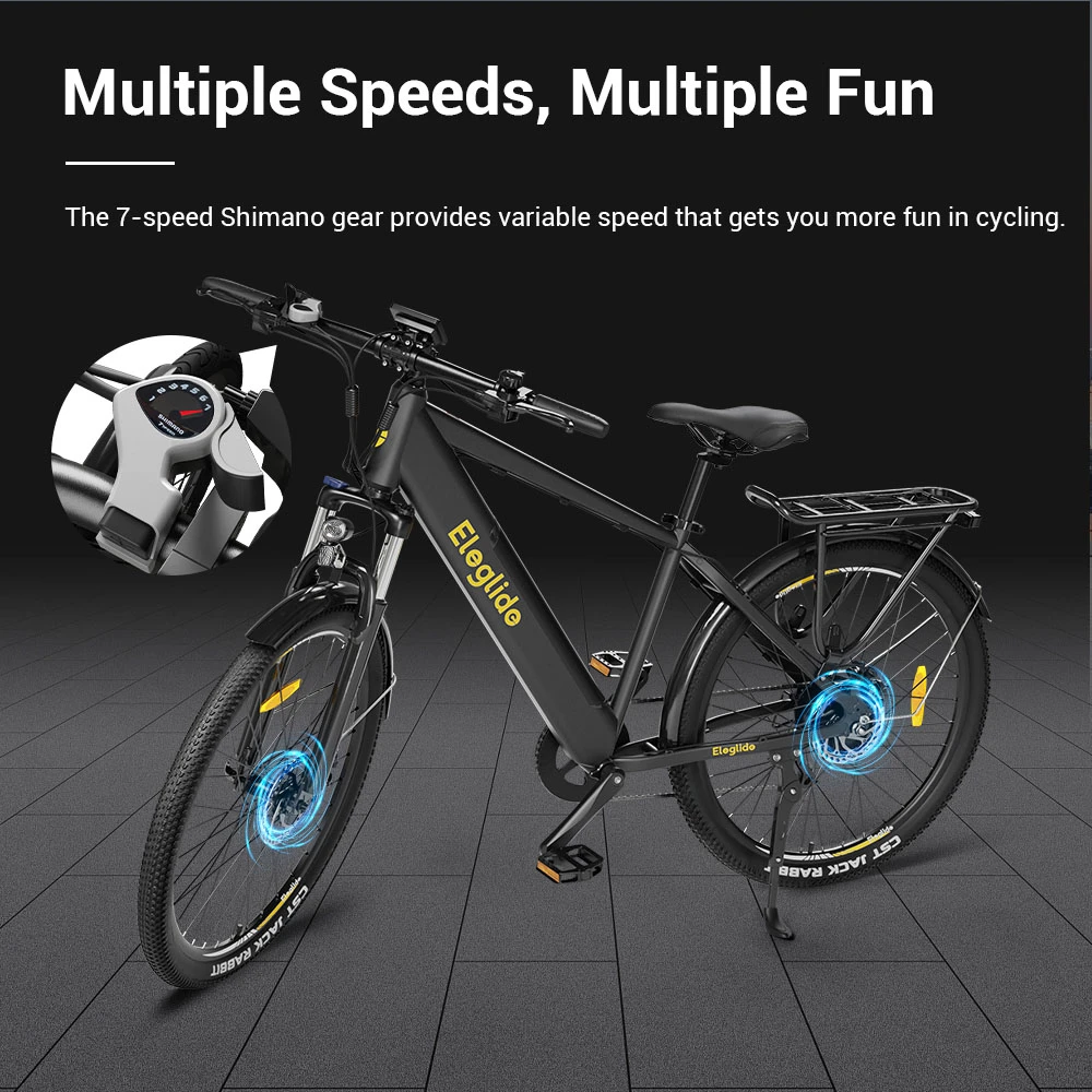 ELEGLIDE T1 Electric Bike MTB Bike 27.5 Inch Tires 36V 12.5AH Battery 250W Motor Shimano 7 Gears Max Speed 25Km/h Max Load 120KG - Black