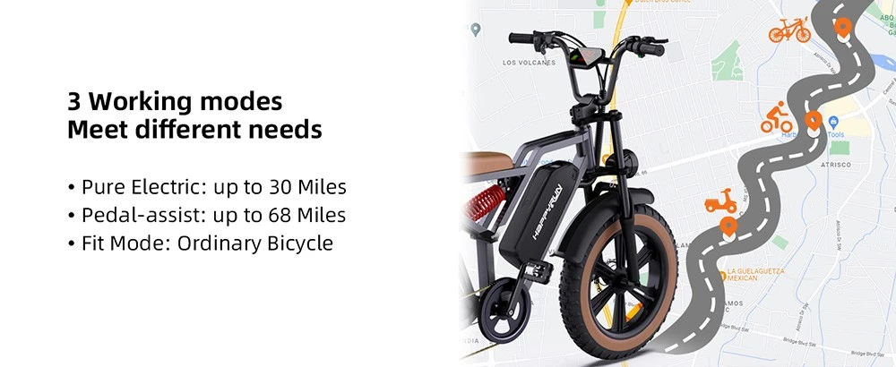 HAPPYRUN G60 Electric Bike 20 inch Fat Tire 48V 750W Brushless Motor 48V 18Ah Removable Battery 25km/h Max Speed