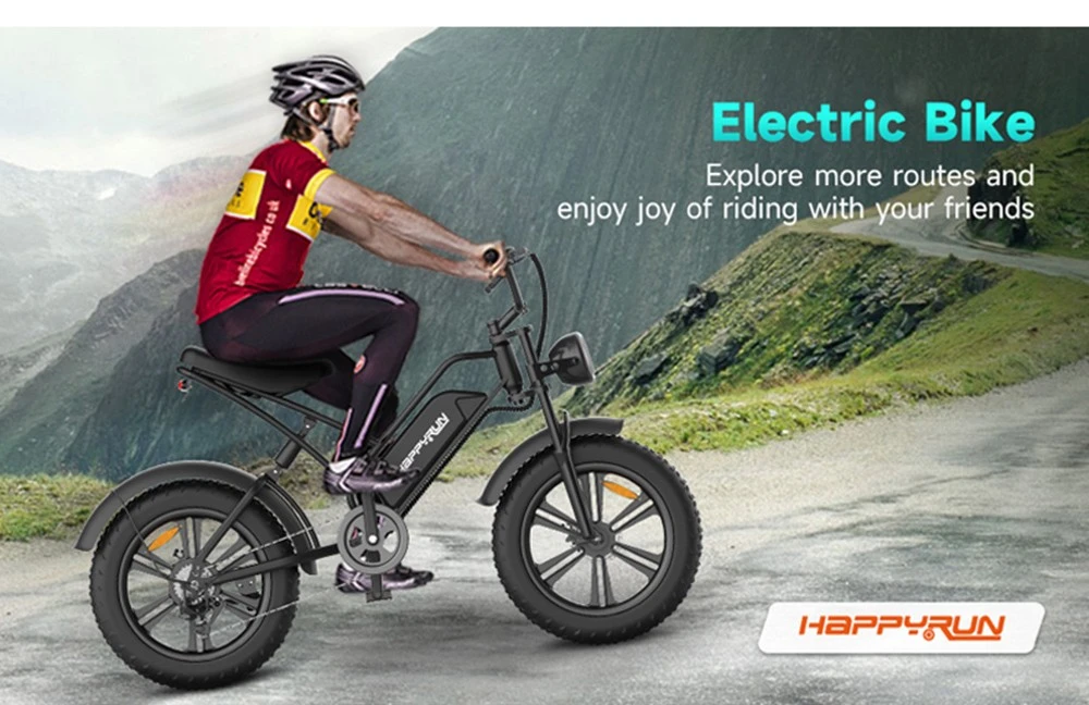 HAPPYRUN HR-G50 Electric Bike 20*4.0 Inch Fat Tires 48V 18Ah Battery 750W Motor 45Km/h Max Speed Retro Ebike Max Load 150kg Shimano 7-Speed Gear