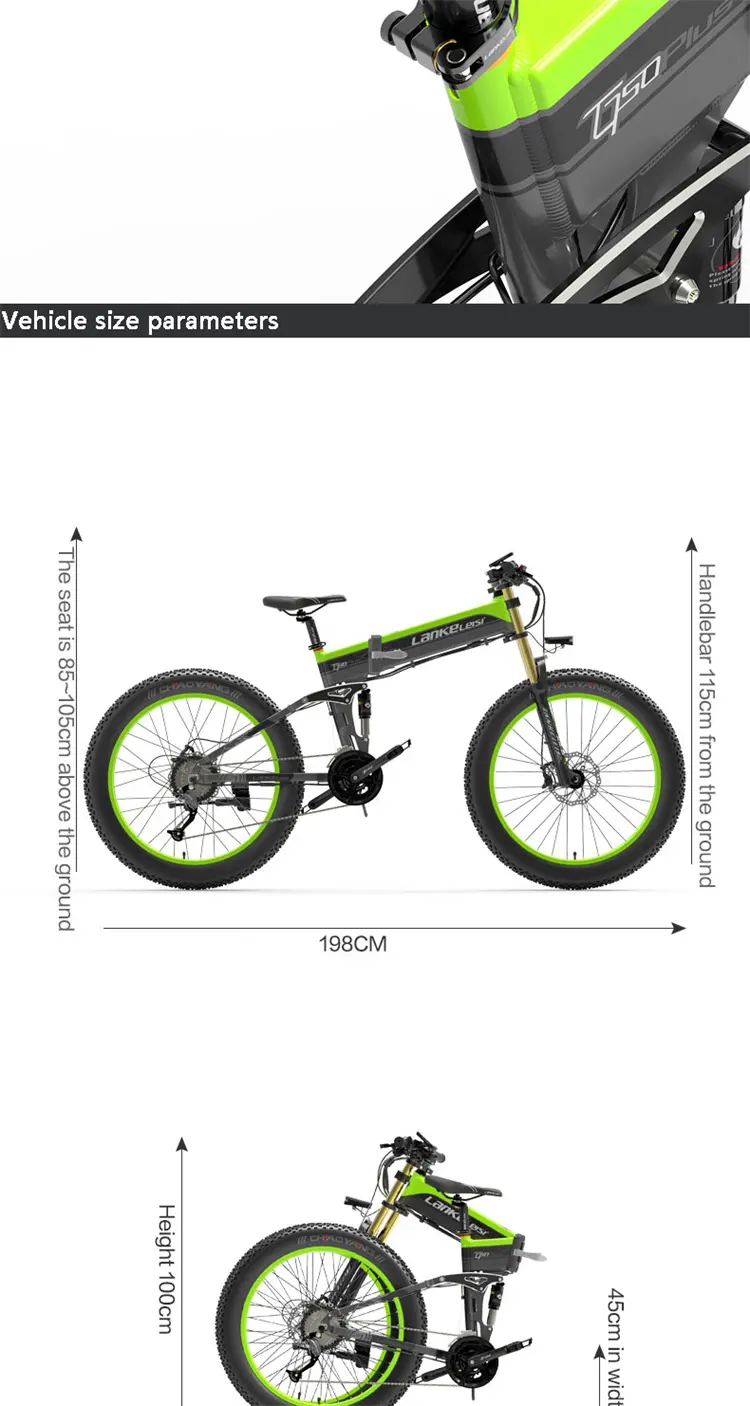 LANKELEISI XT750PLUS 1000W electric bicycle 48v 17.5ah 26 inch folding fat tire electric bike 27 speed mountain bike