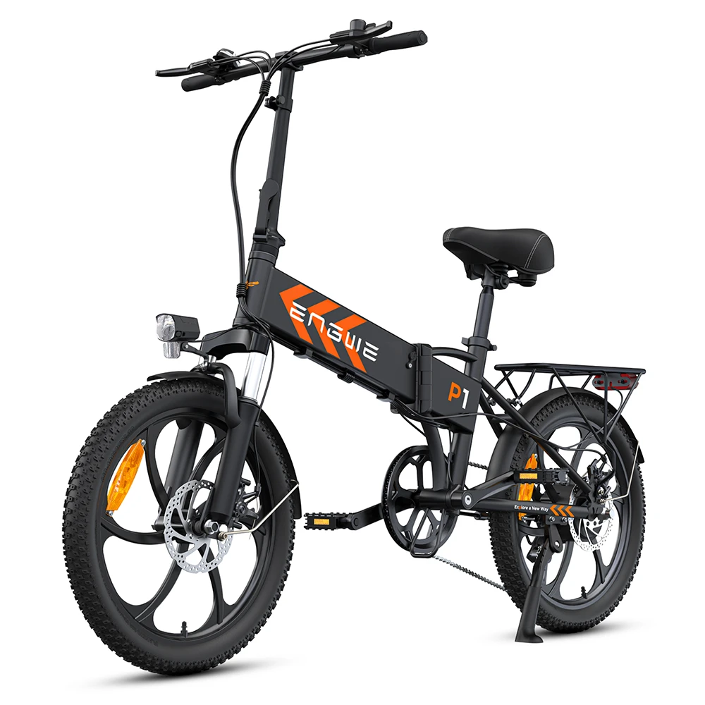 ENGWE P1 20*1.95 inch Folding Electric Bike, 250W Motor 36V 12.5Ah Battery 25km/h Max Speed, Dual Disc Brake IPX5 Waterproof  - Black